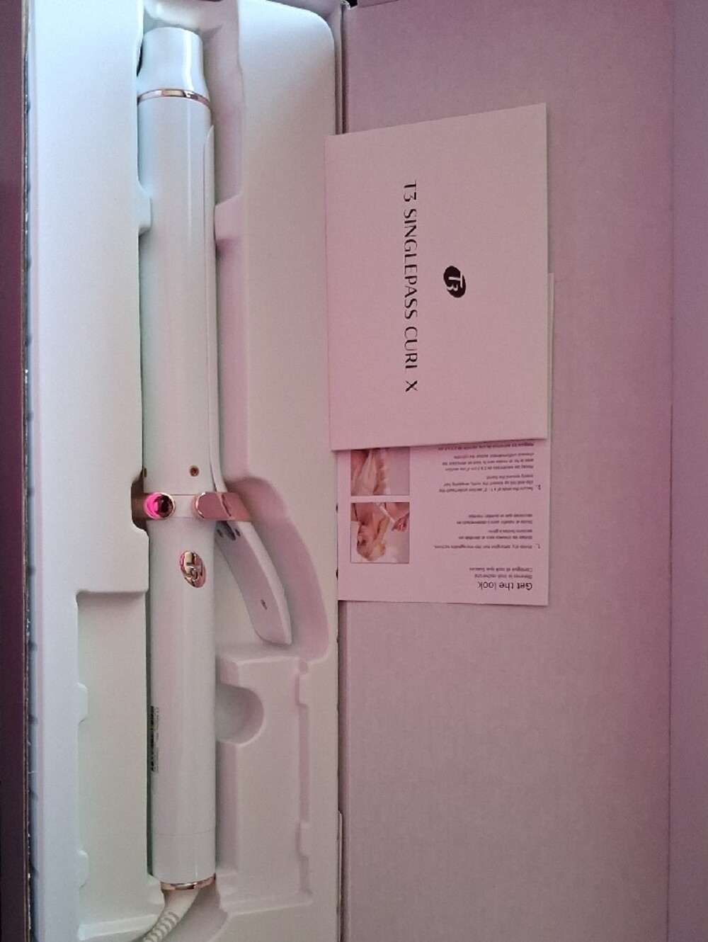 T3 White and Rose Gold SinglePass Curl X 1.25" Curling Wand